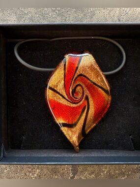 Red and Gold Dichroic Glass Pendant Necklace